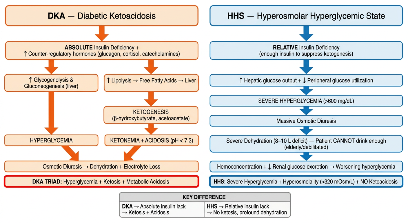 DKA and HHS Pathogenesis Flowchart