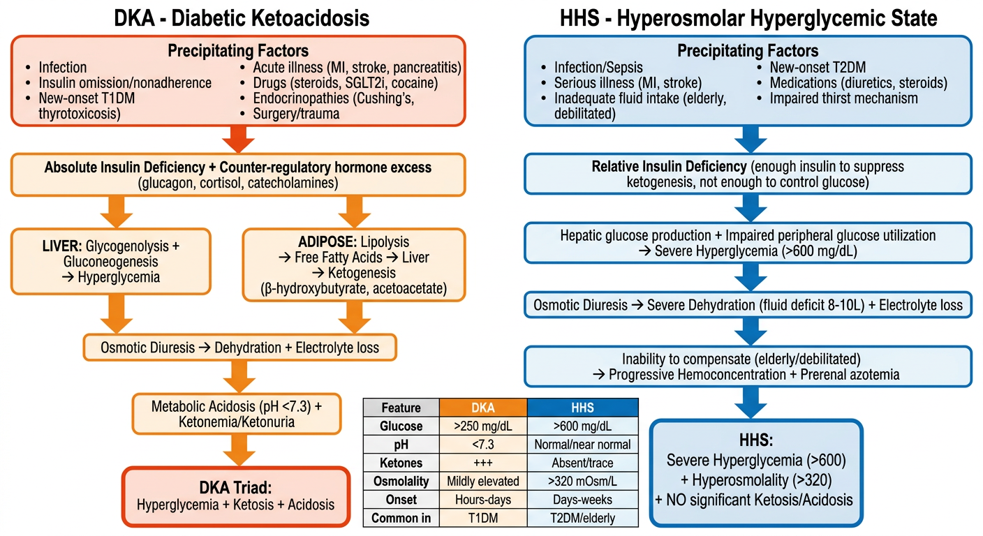 DKA and HHS Pathogenesis Flowchart