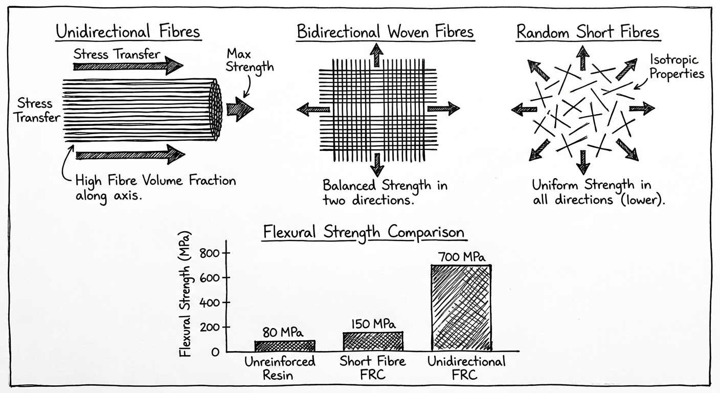 Fibre orientations and flexural strength comparison - hand drawn diagram