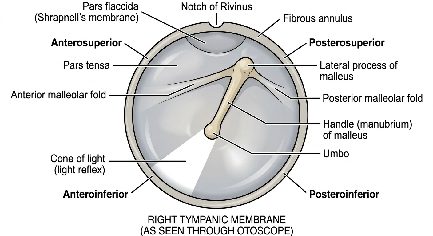 Right Tympanic Membrane - Labeled 2D Diagram