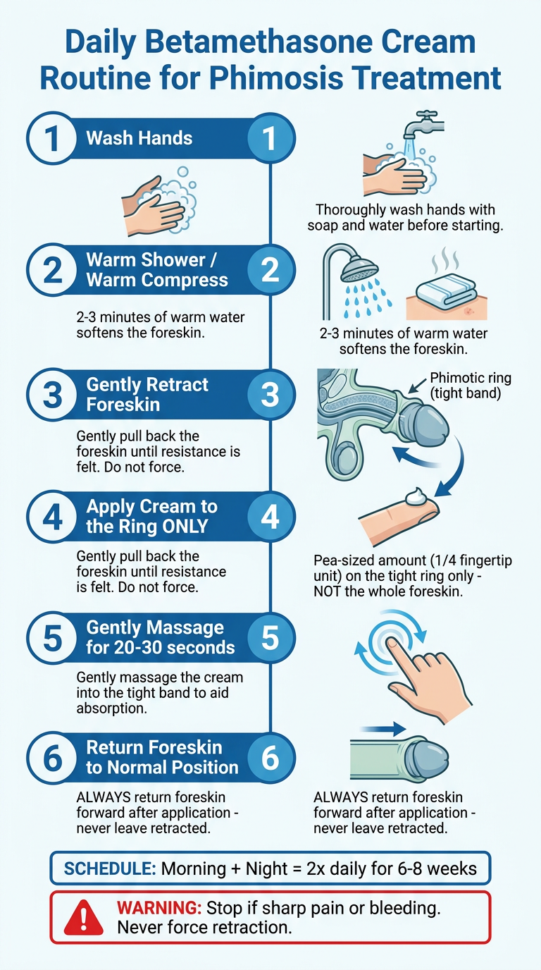 Daily Betamethasone Cream Routine for Phimosis - 6 step visual guide