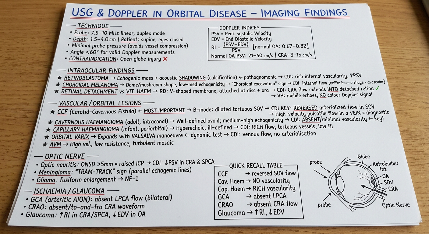 Handwritten notes - USG & Doppler in Orbital Disease Imaging Findings