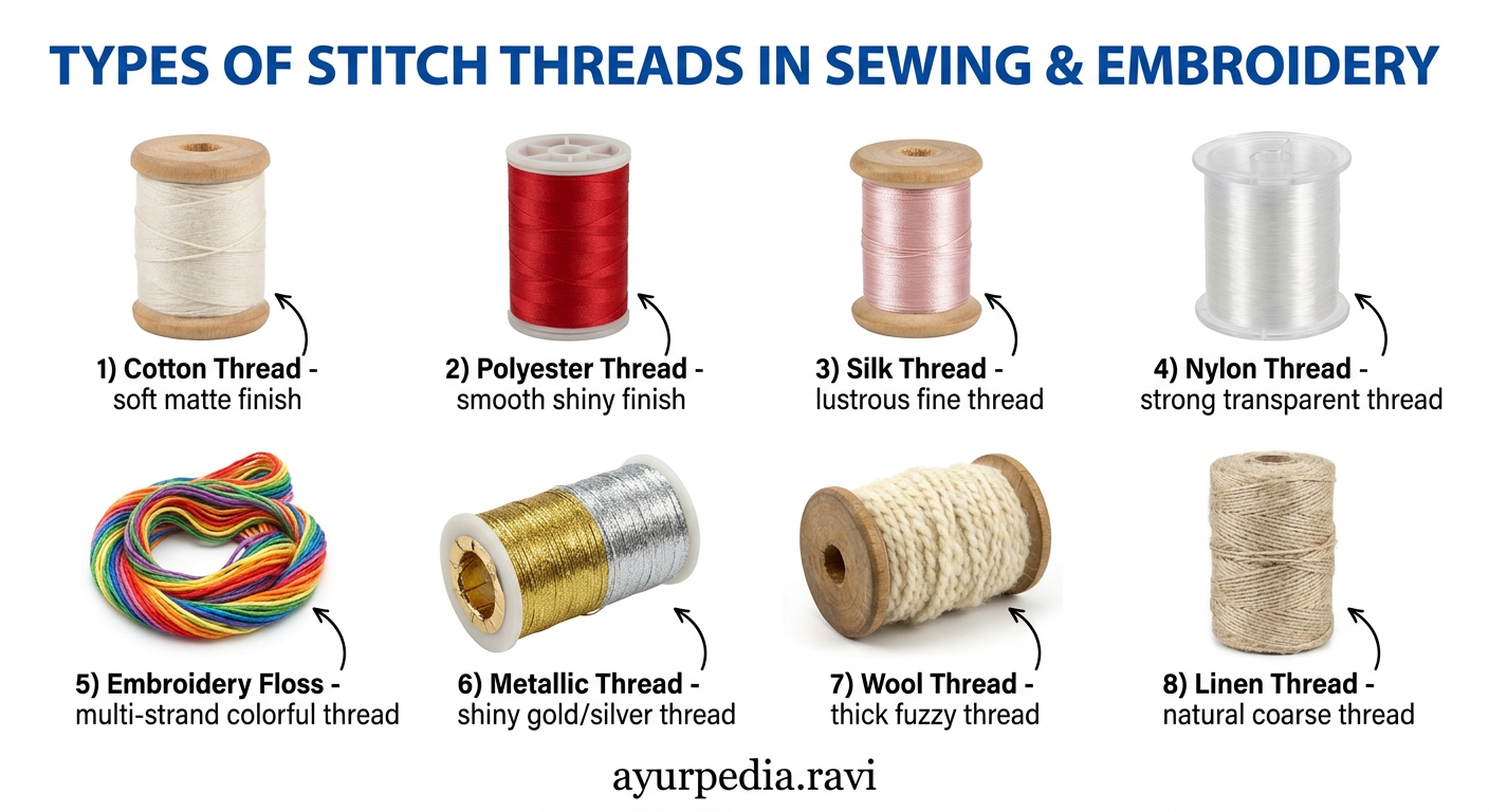 Types of Stitch Threads - Labeled Diagram