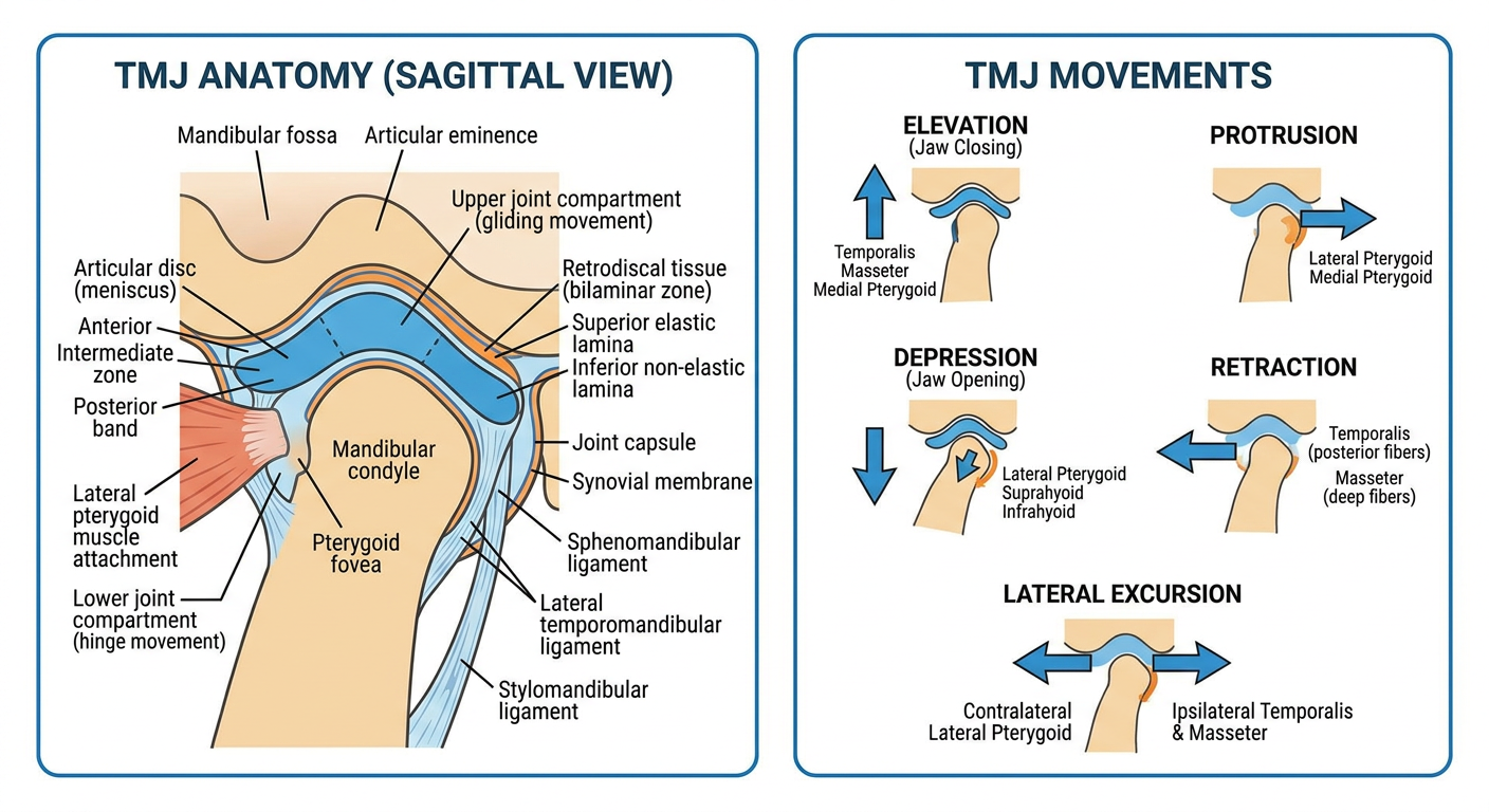 TMJ Anatomy and Movements Diagram