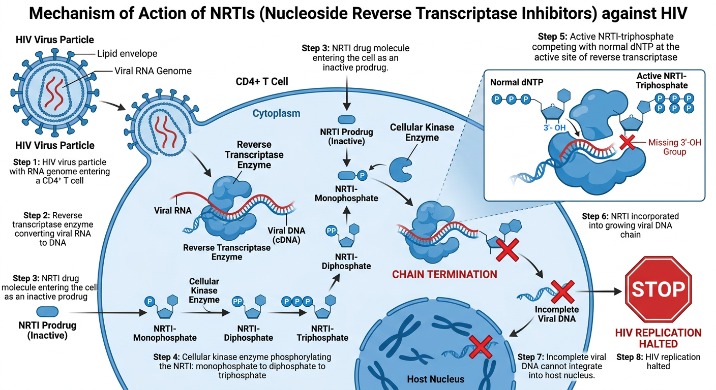 NRTI Mechanism of Action step-by-step diagram
