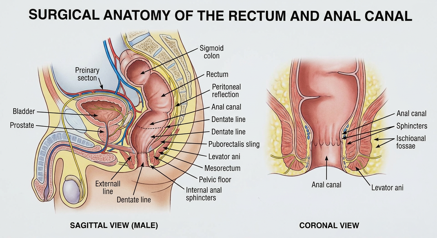 Surgical anatomy of the rectum and anal canal