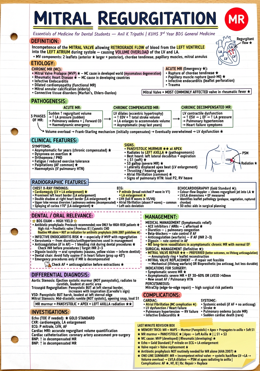 Mitral Regurgitation Revision Notes