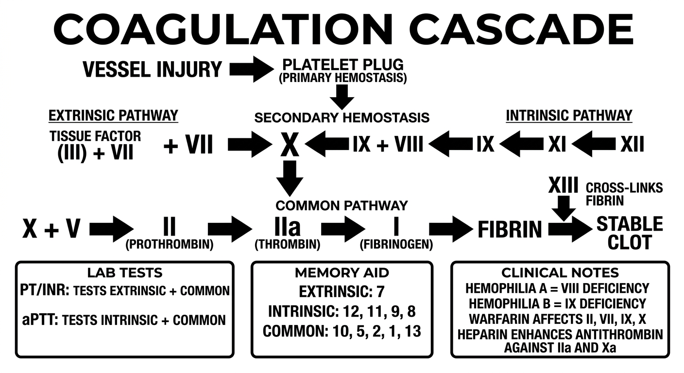 One-page coagulation cascade cheat sheet