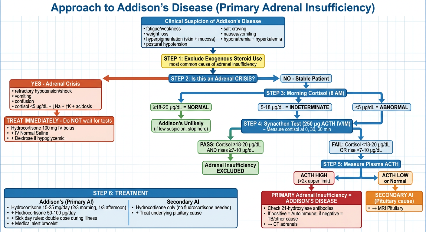 Approach to Addison's Disease - Diagnostic Flowchart