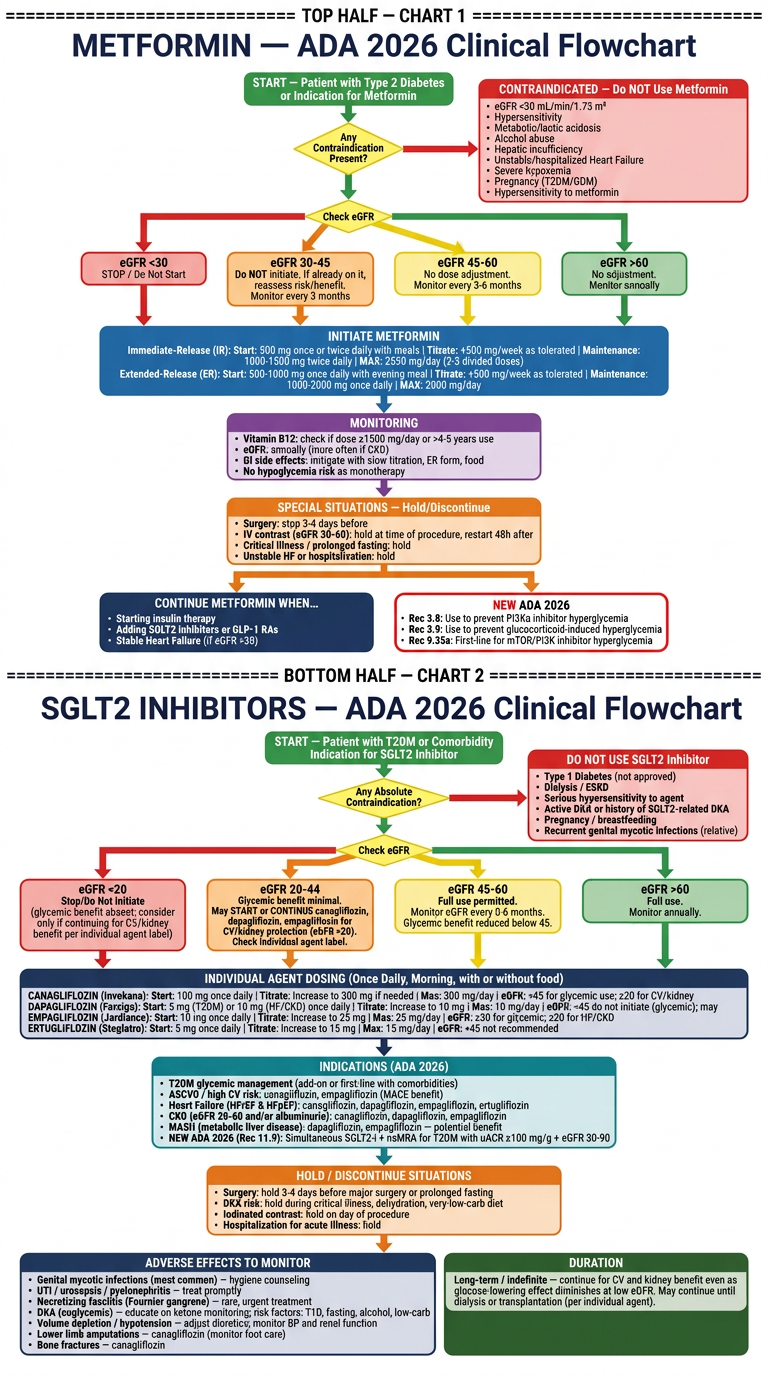 Metformin + SGLT2 Inhibitors Combined ADA 2026 Flowchart