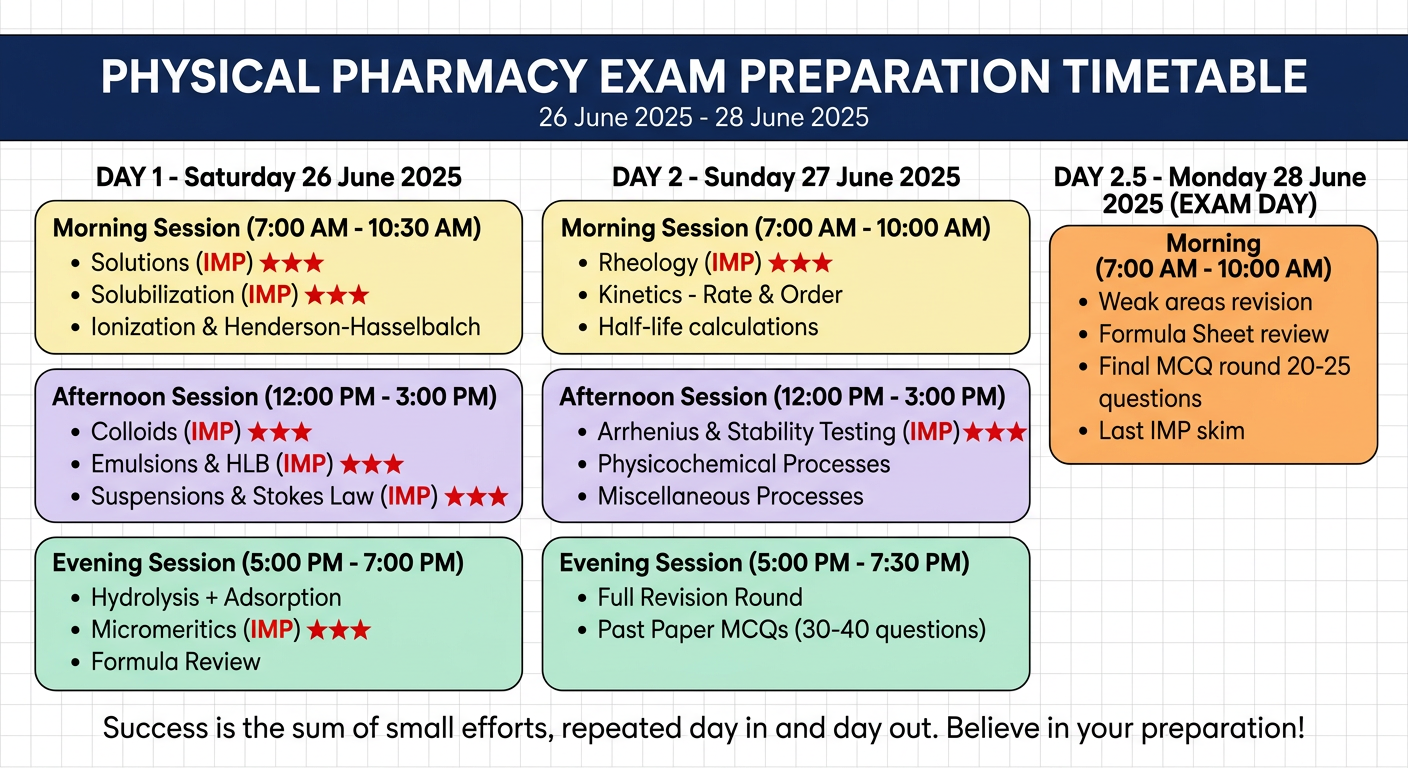 Physical Pharmacy 2.5-Day Study Timetable