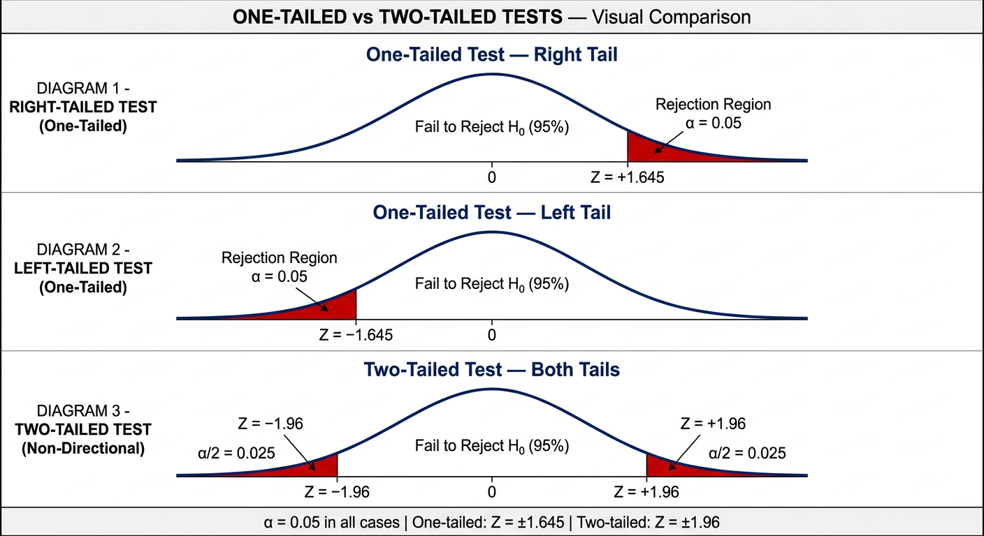 One-Tailed vs Two-Tailed Test Bell Curves
