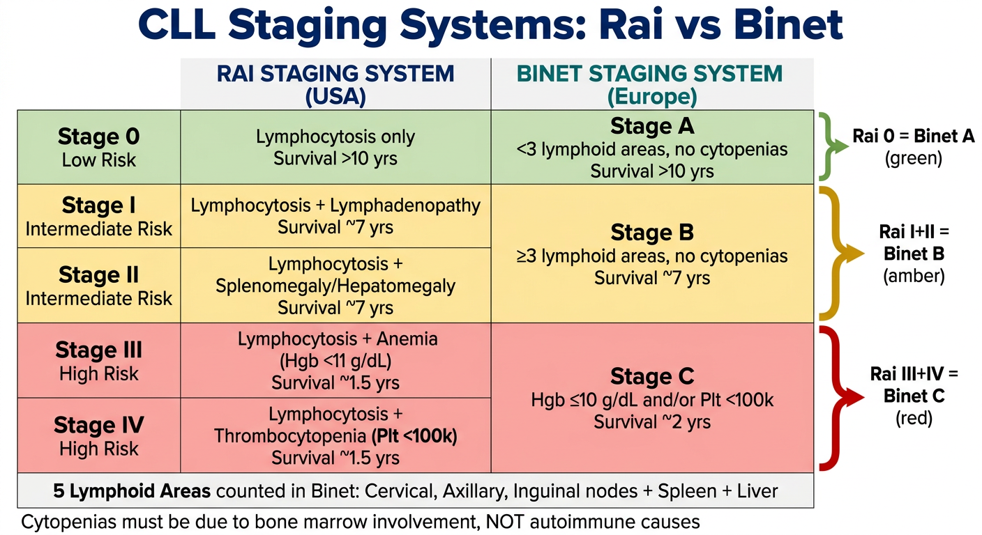 CLL Staging: Rai vs Binet