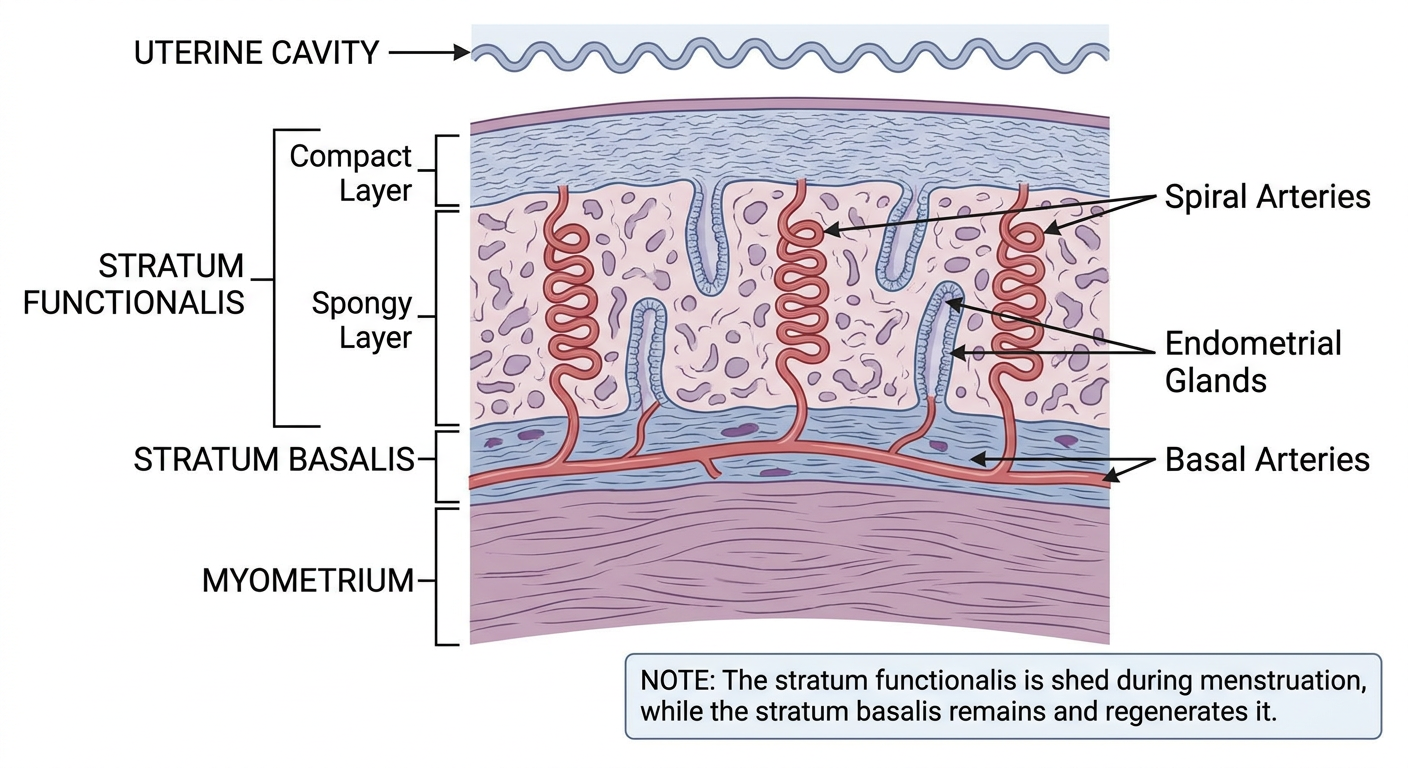 Labeled endometrial layers diagram