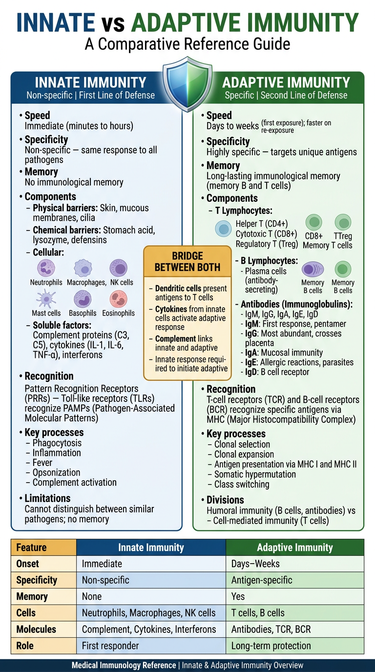 Innate vs Adaptive Immunity Reference Poster