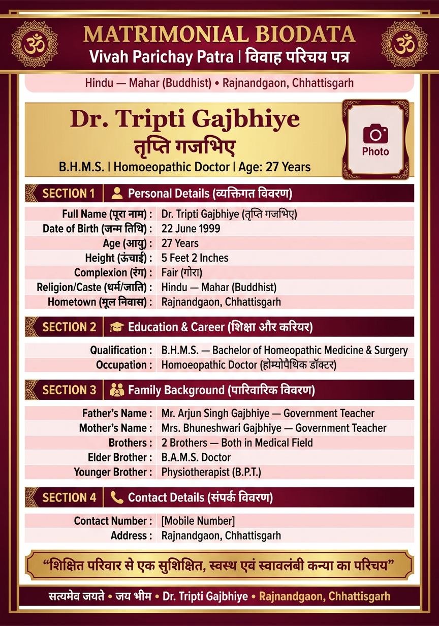 Biodata Dr. Tripti Gajbhiye