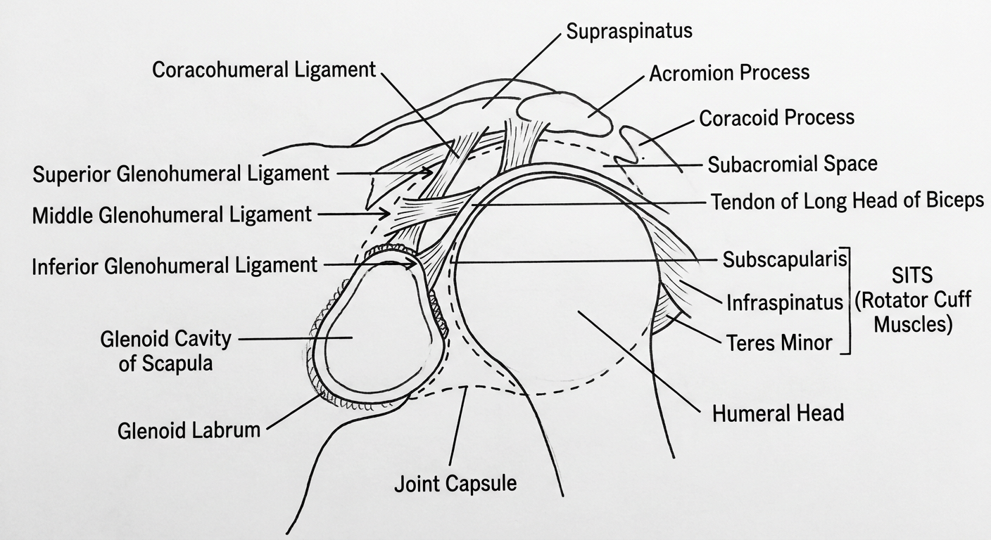 Simple exam-drawable shoulder joint diagram