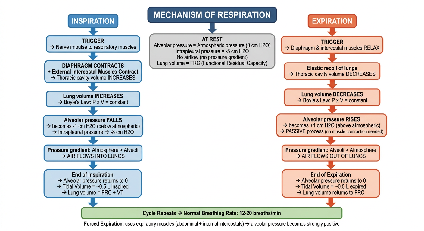 Mechanism of Respiration Flowchart
