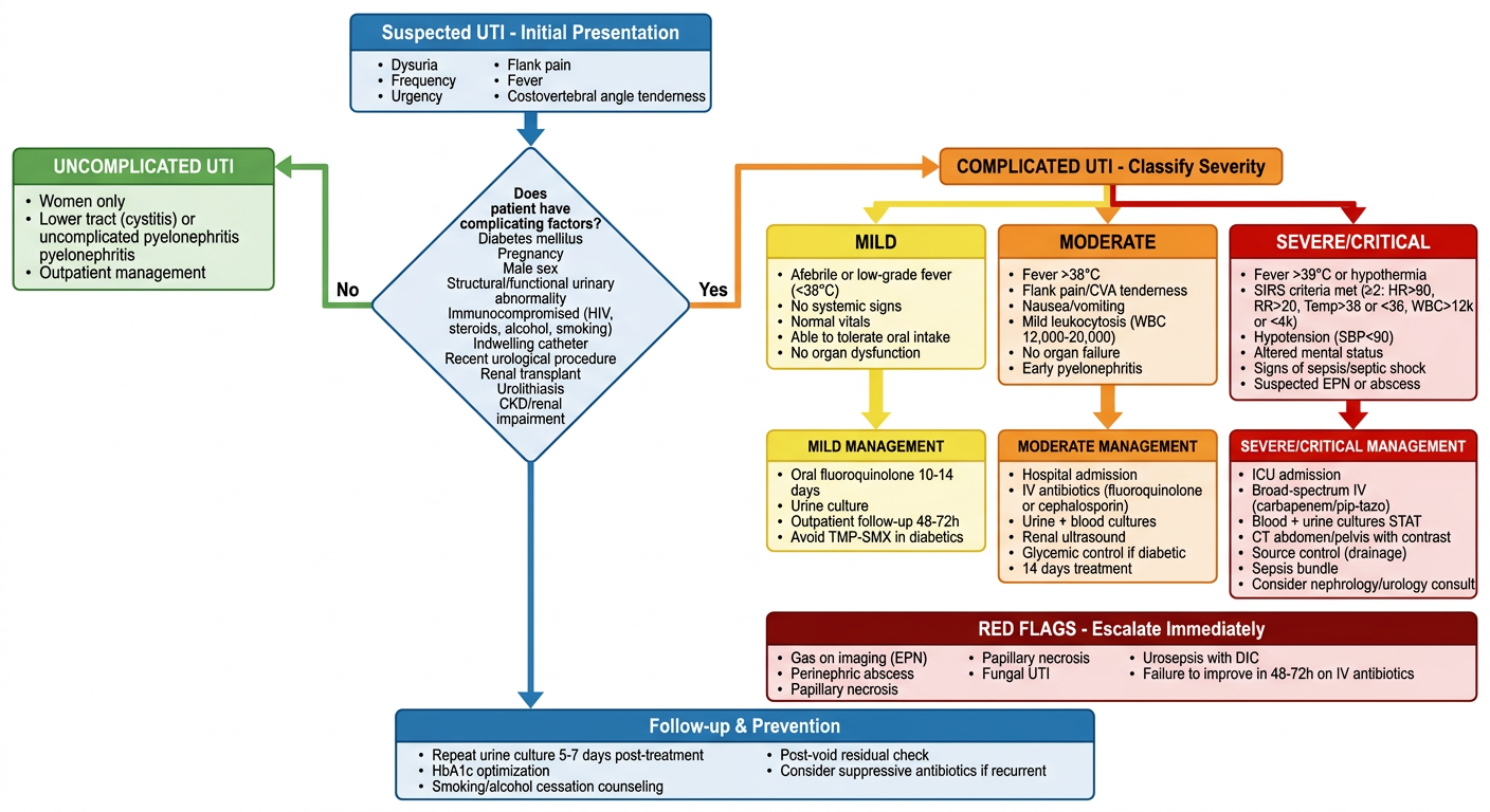 Clinical Decision-Making Flowchart: Complicated UTI Severity Assessment