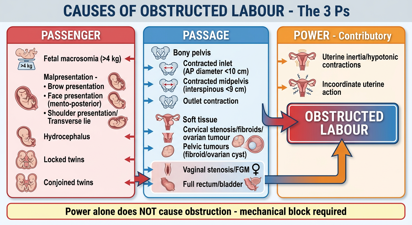 Causes of Obstructed Labour - 3 Ps