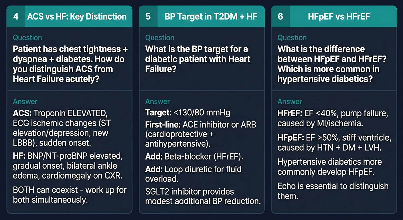 Flashcards 4-6: ACS vs HF, BP Target, HFpEF vs HFrEF