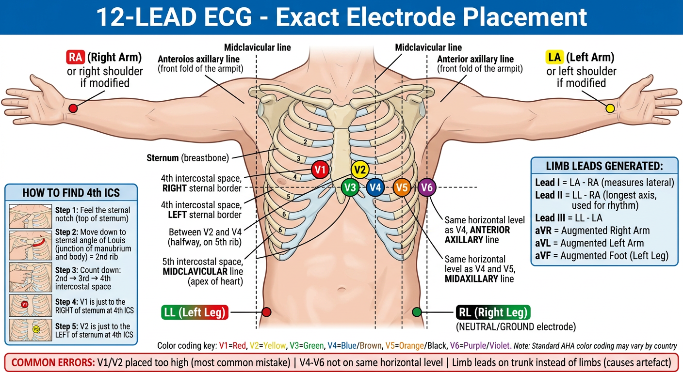 12-Lead ECG Electrode Placement Diagram