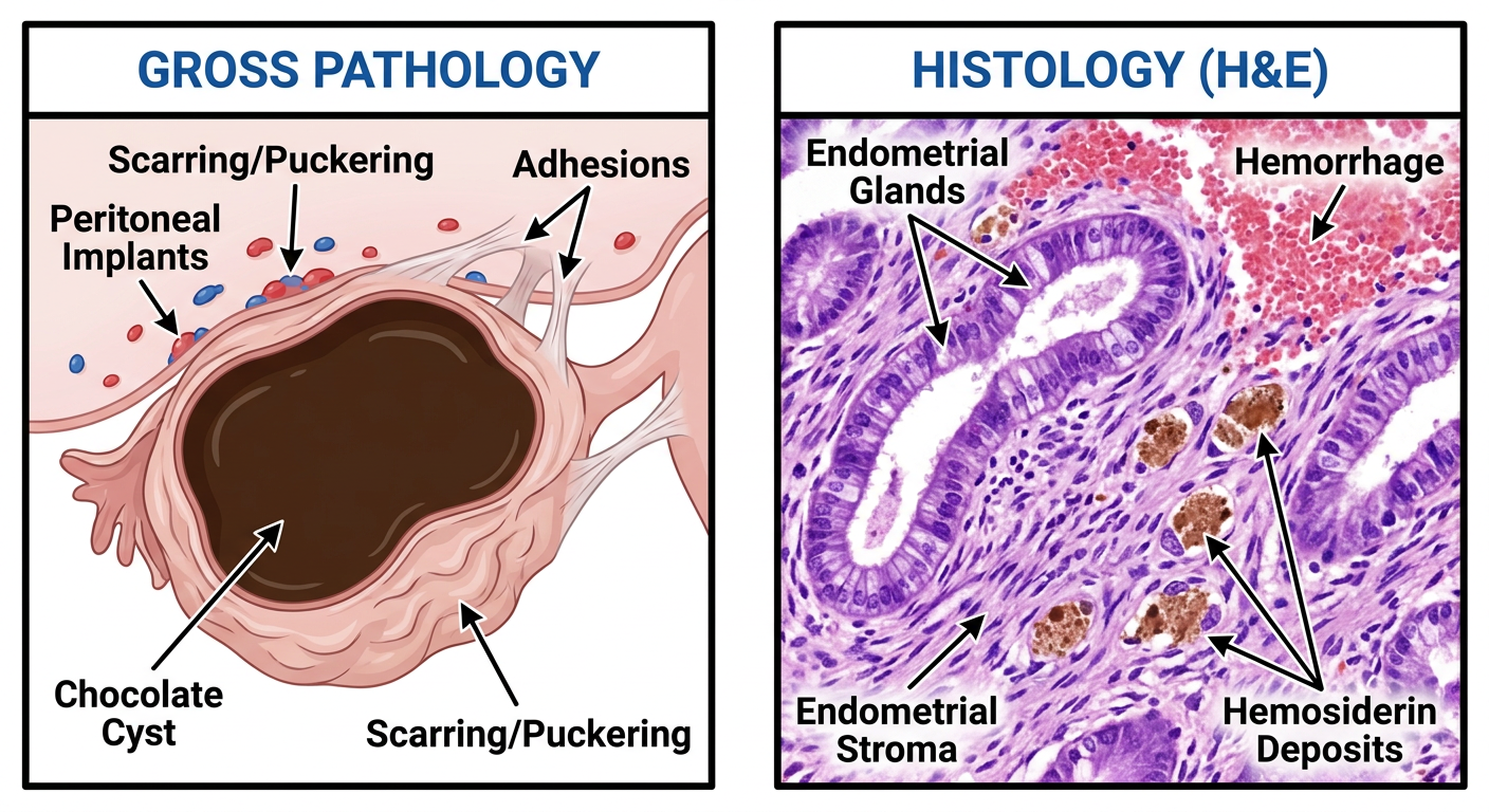 Endometriosis Gross & Histology Diagram