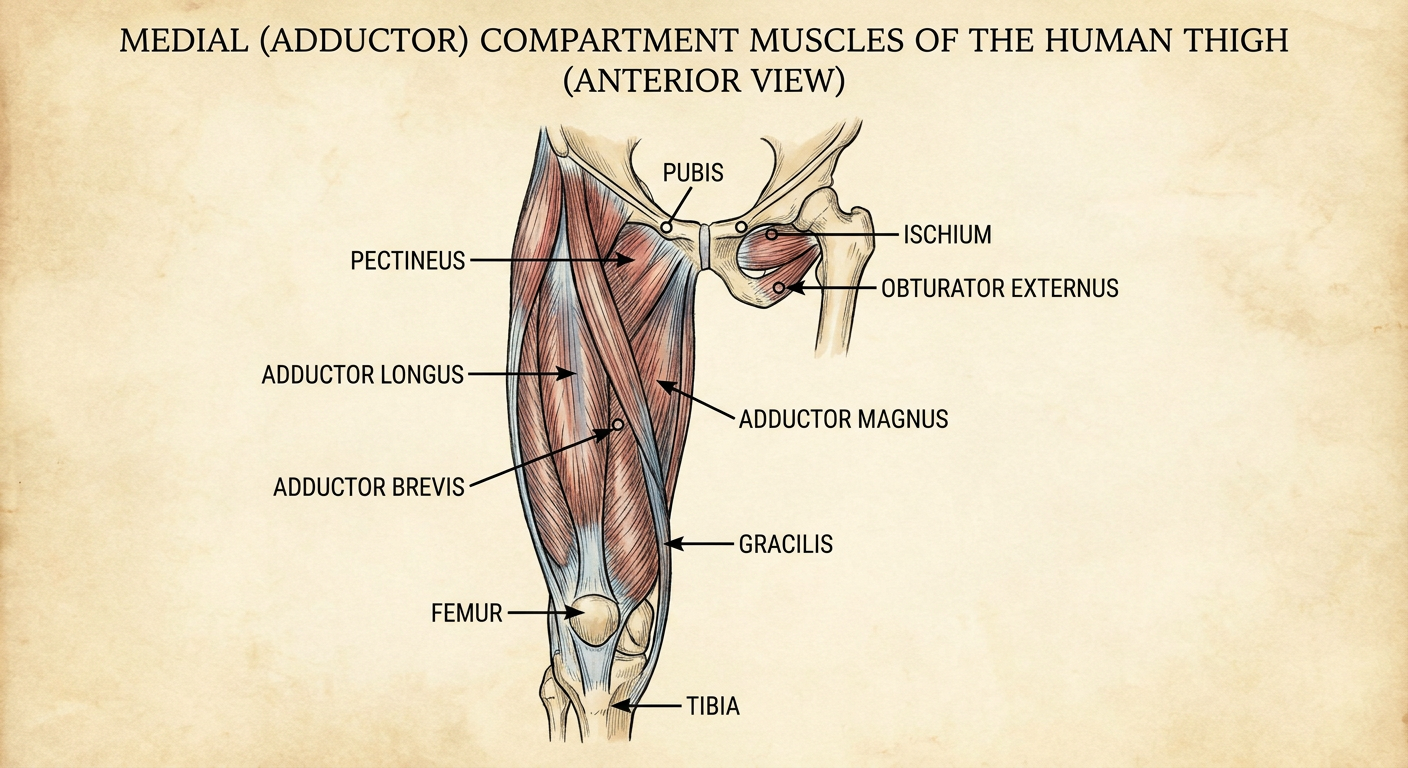 Medial thigh muscles diagram