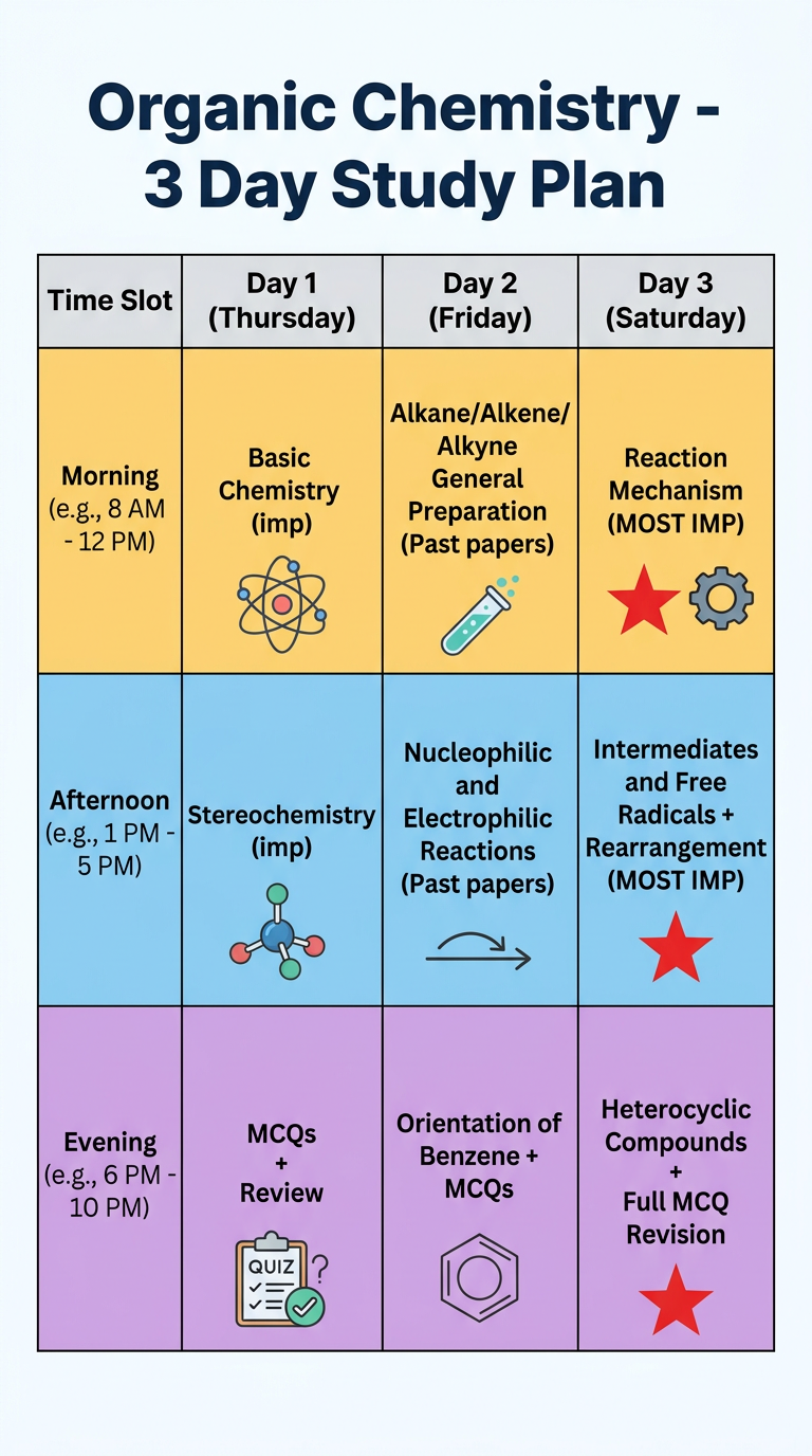 Organic Chemistry 3-Day Study Plan
