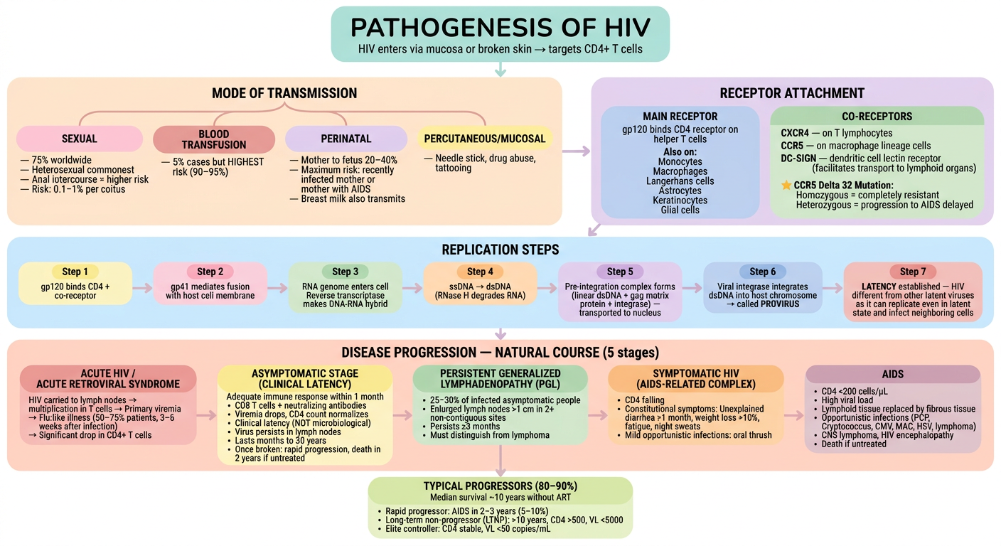 HIV Pathogenesis - Pastel Flowchart