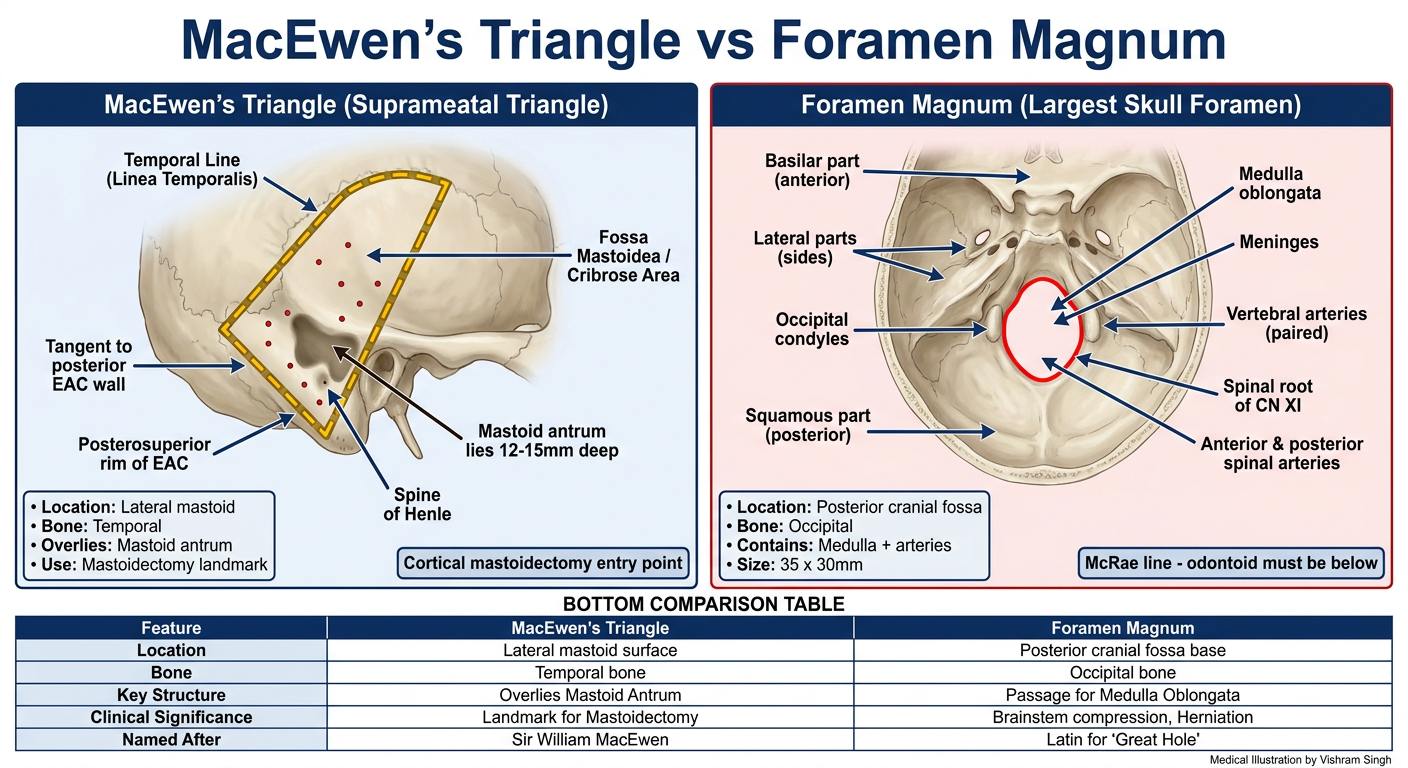 MacEwen's Triangle vs Foramen Magnum Anatomy Poster