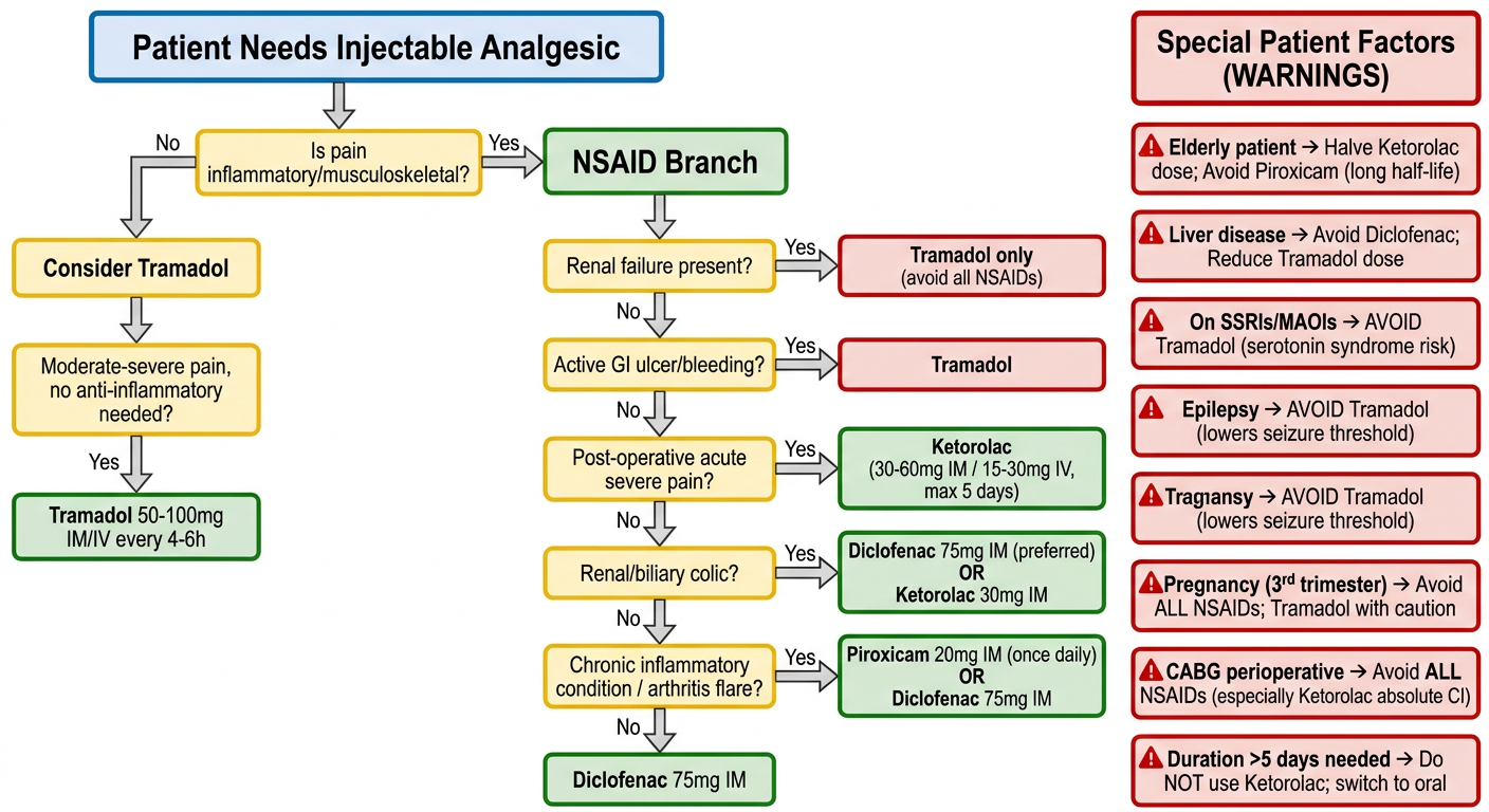 Clinical Decision Flowchart - Injectable Analgesic Selection