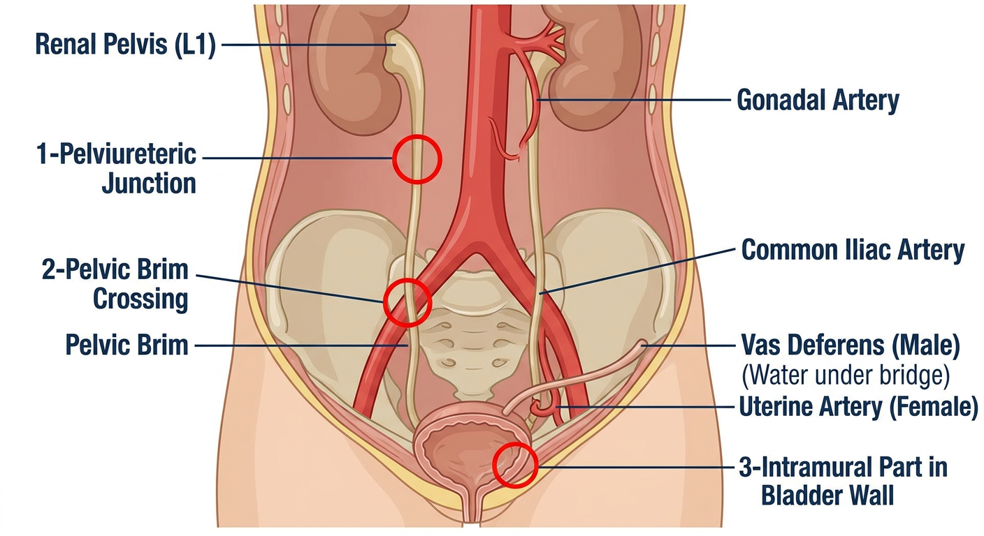 Ureter Constrictions and Crossings