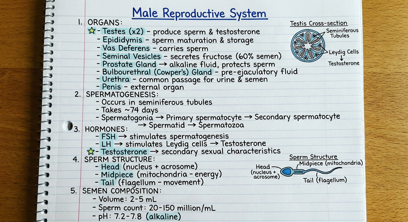 Male Reproductive System Handwritten Notes