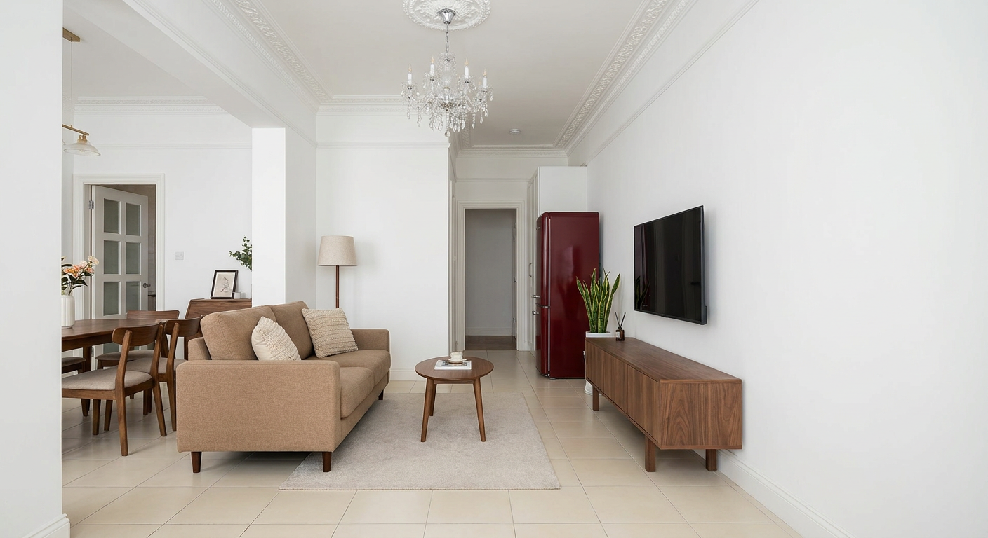 Corrected layout with TV on the right wall