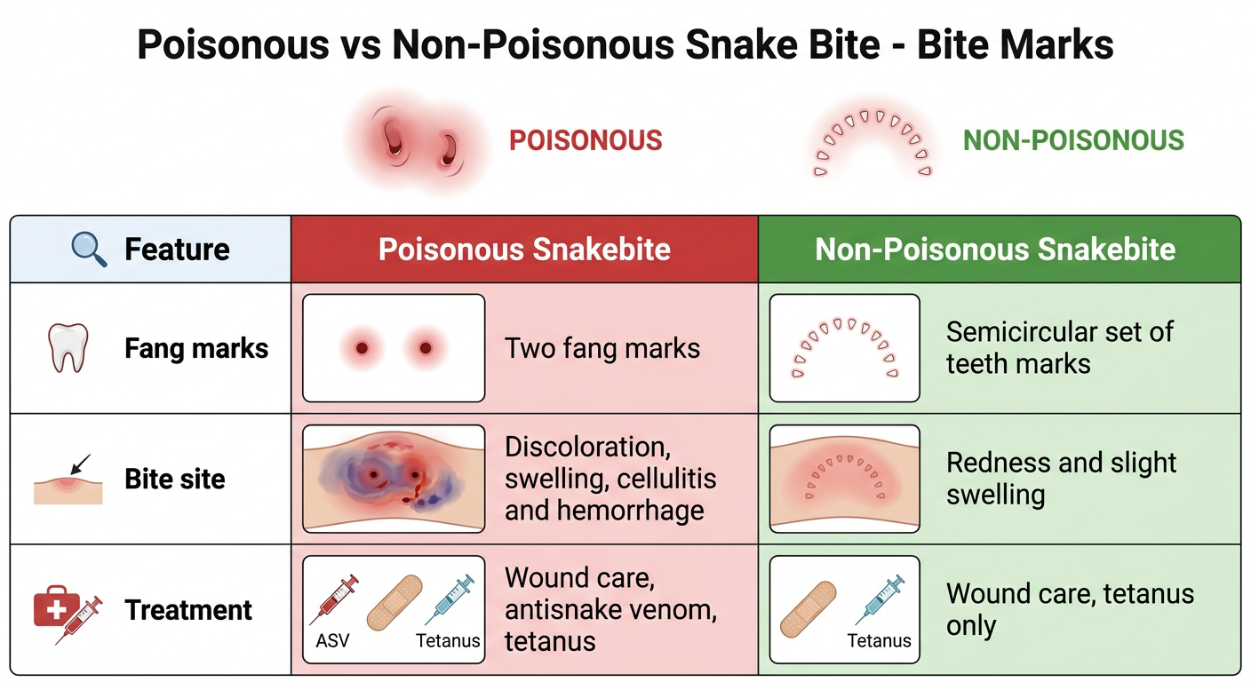Poisonous vs Non-Poisonous Snake Bite Marks
