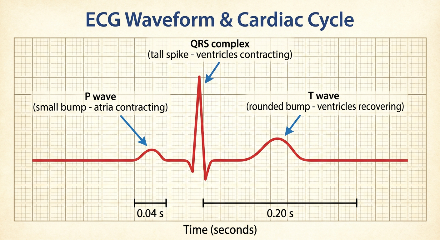 PQRST ECG waves with labels