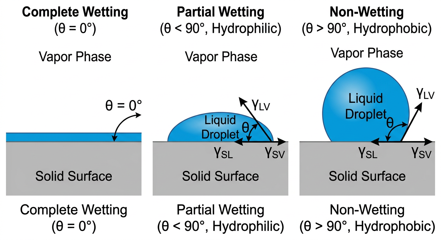 Wettability and Contact Angle Diagram