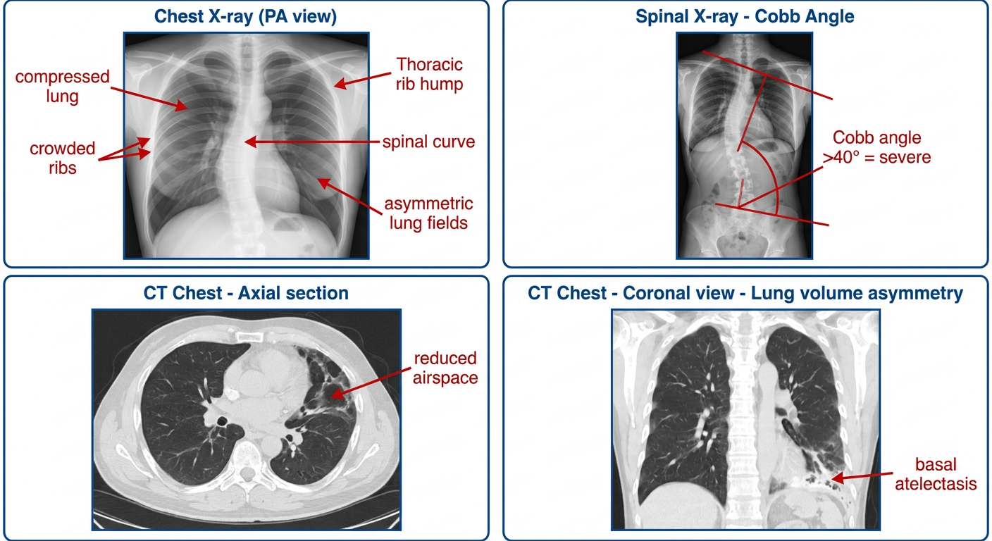 Imaging findings of scoliosis and lung compression