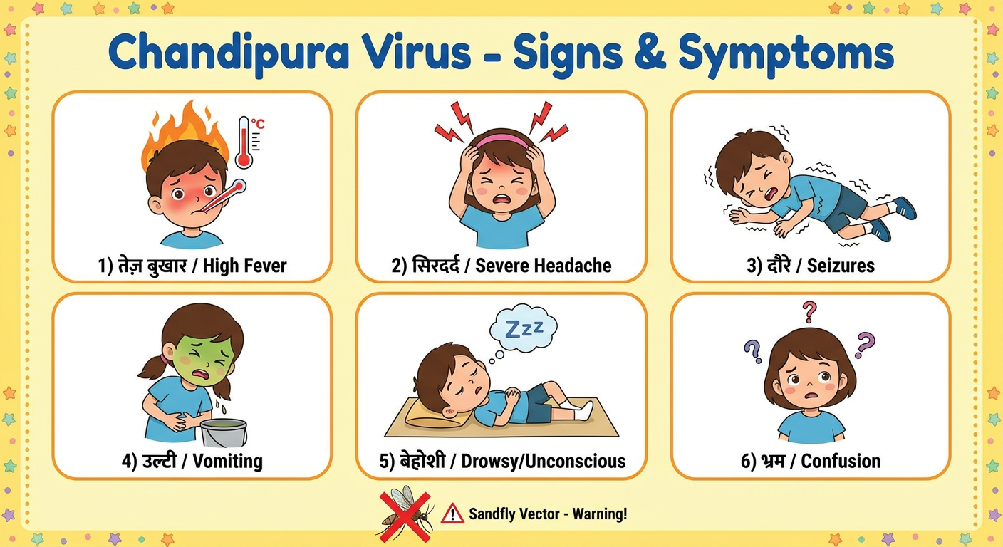 Chandipura Virus - Signs & Symptoms Cartoon Chart