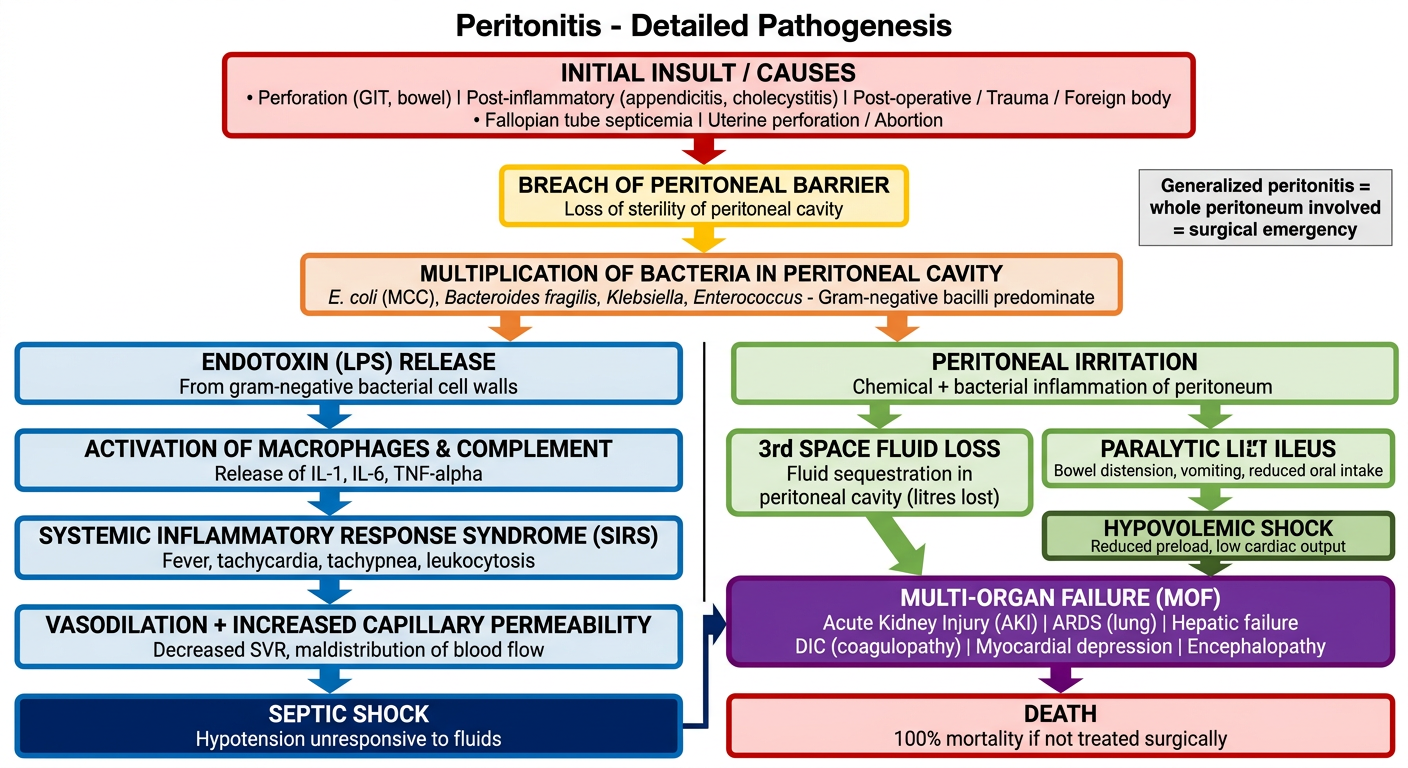 Peritonitis Detailed Pathogenesis Flowchart